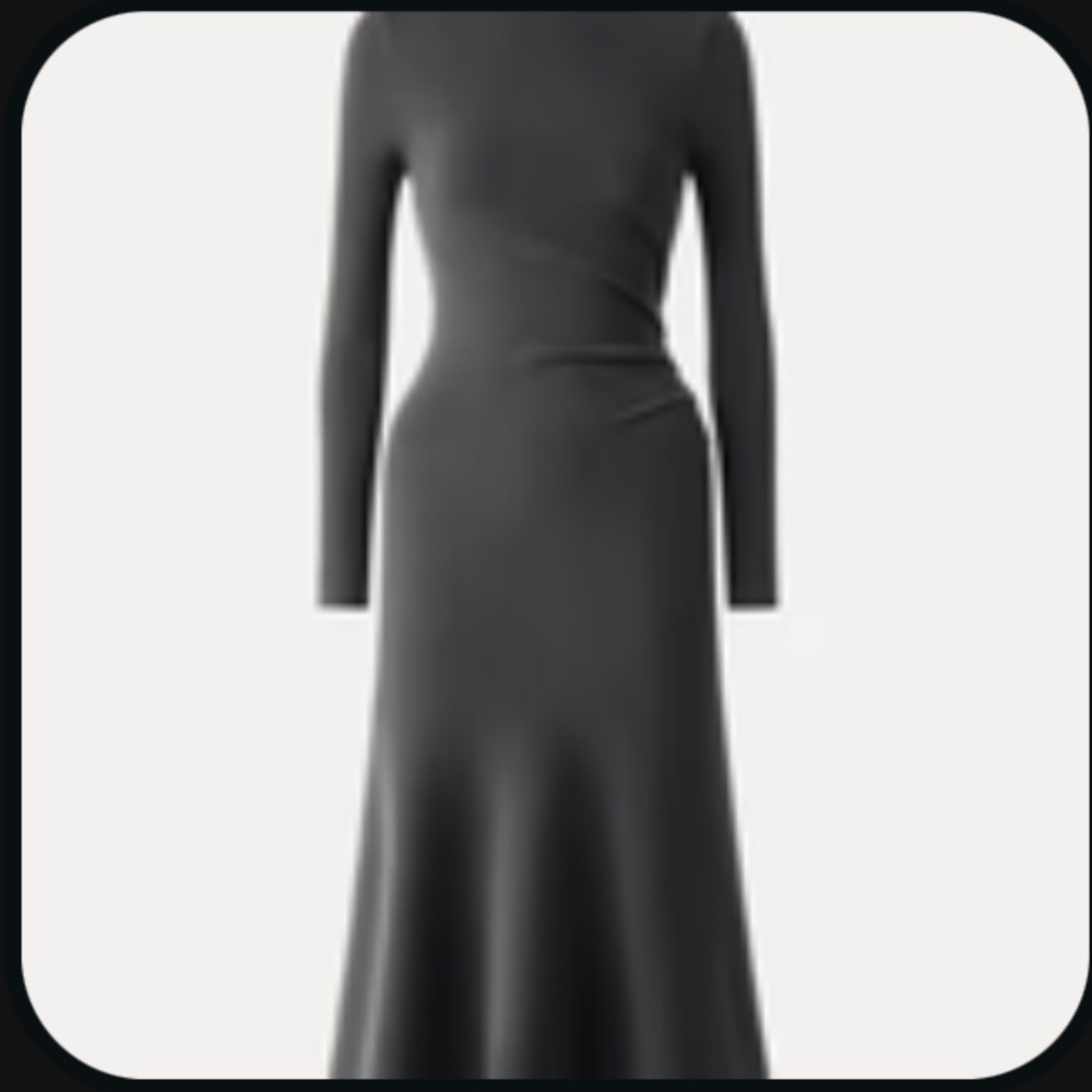 OGL Petite Long Sleeve Mockneck Tucks Midi Dress  Charcoal Blue PM Petite Medium